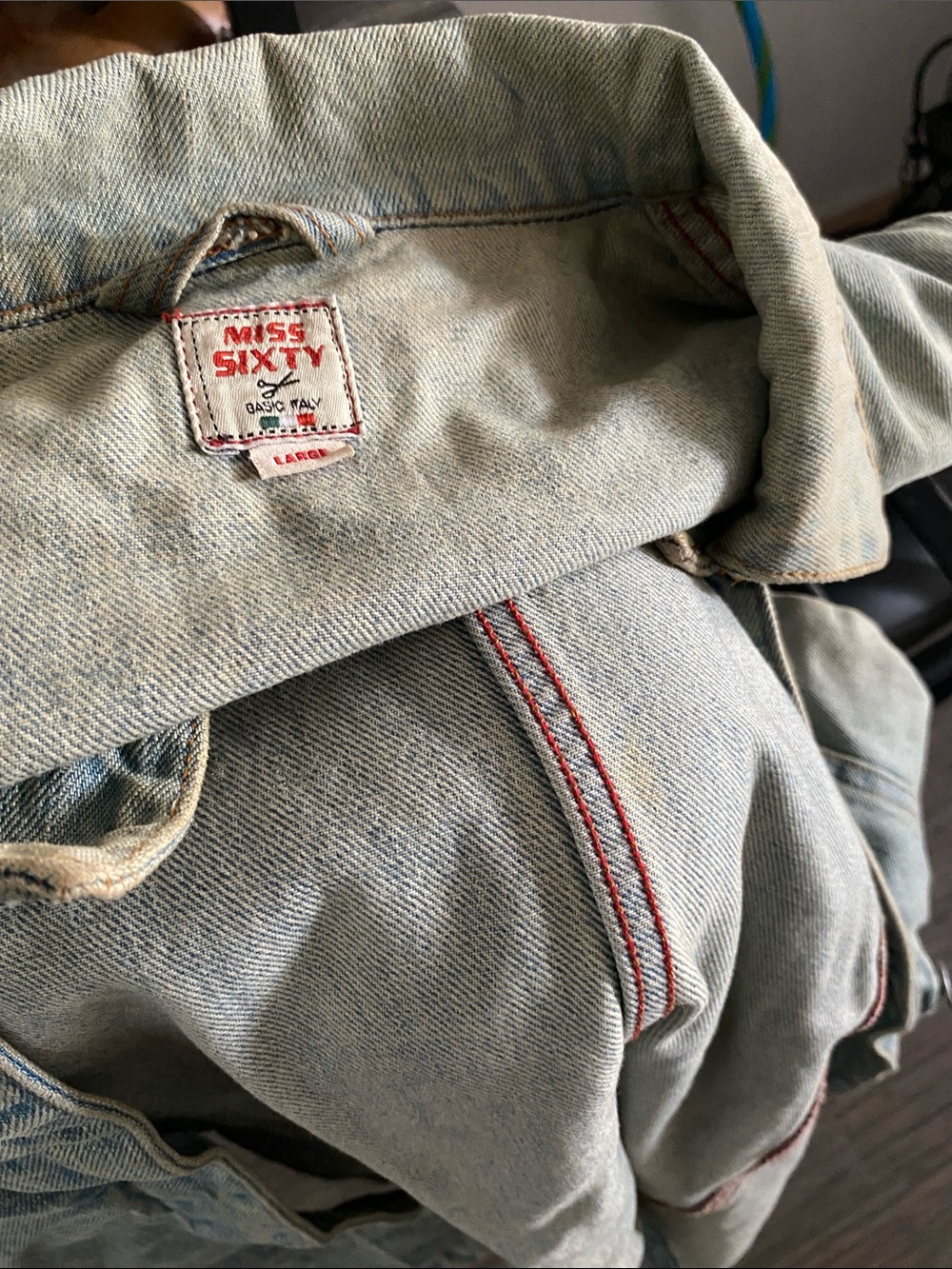 Miss Sixty Pale Blue Denim Jacket with Red Stitching